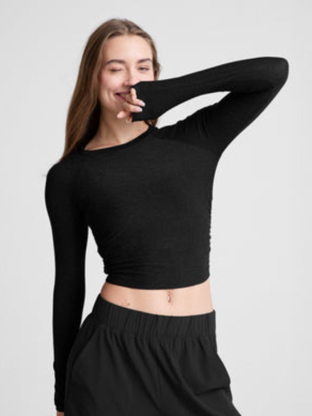 Beyond Yoga "Off Duty" Ribbed Cropped Long Sleeve Top